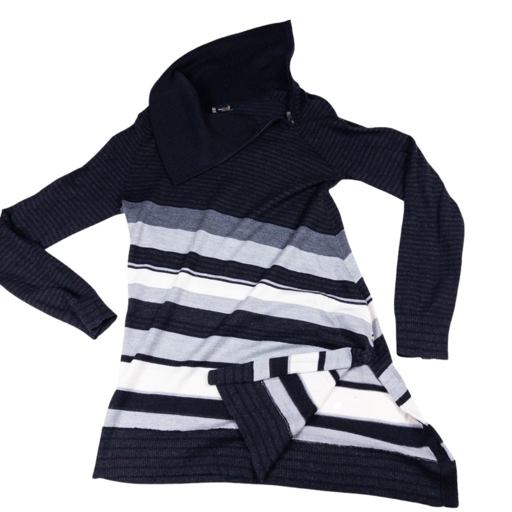 Smartwool Tunic Sweater Womens‎ S Black Stripe Cascade Valley Asymmetric Knit